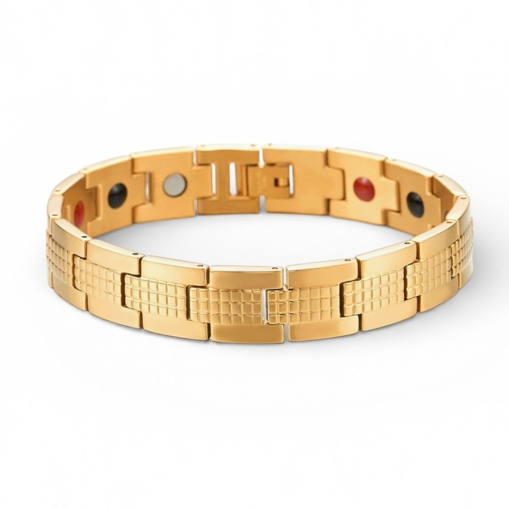 COOLSTEELANDBEYOND Mens Gold Stainless Steel Magnetic Link Bracelet 8.4 Inch
